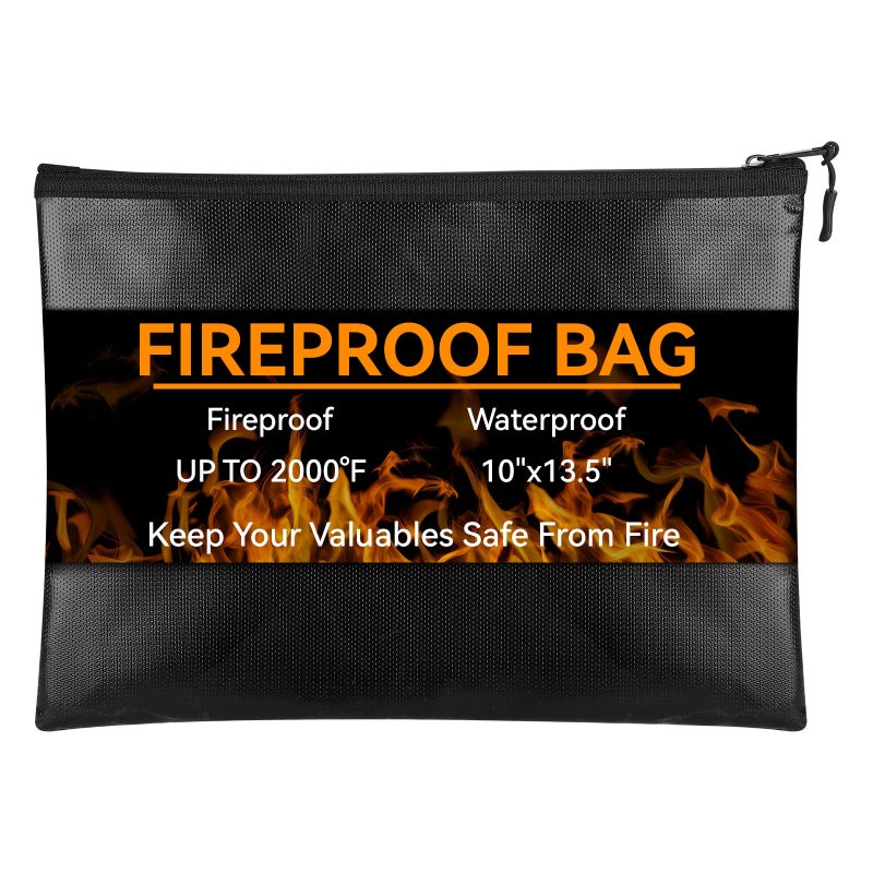 Hoiny Fireproof Document Bag (10""x13.5"" / 2000?)  Fireproof Waterproof Money Bag with Zipper  Premium Fiberglass  Fire Safe Storage for Documents  Passports  Cash  Valuables (Black) - Image 1